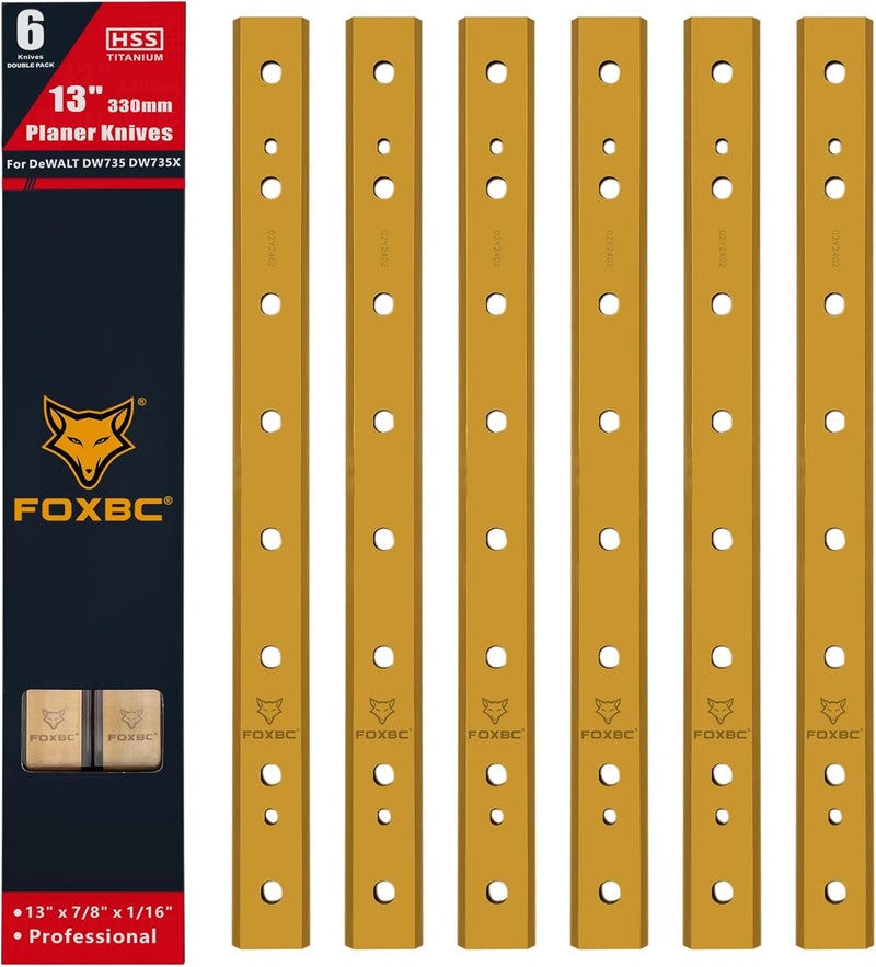 FOXBC 13 Inch OEM Titanium Planer Blades Replacement for DeWalt DW735 DW735X Planer, Replace DW7352-2, 2 Set with 6 Knives - Image 1